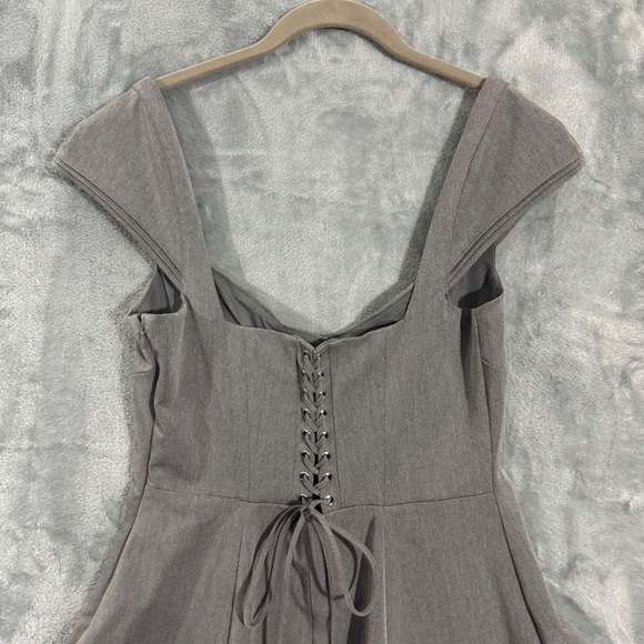 House of CB Cheri French Grey Fitted Mini Dress - Lace Up Back Fit Flare  L+ - Picture 11 of 16